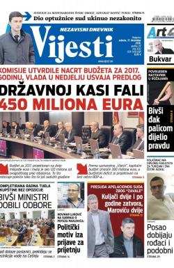 Vijesti - broj 6732, 17. dec 2016.