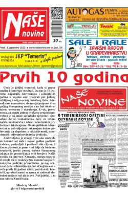 Naše novine, Temerin - broj 220, 6. sep 2013.