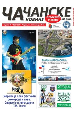 Čačanske novine - broj 324, 11. sep 2012.