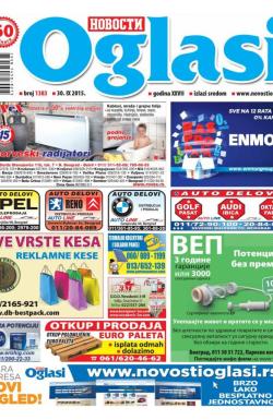 Novosti oglasi - broj 1383, 30. sep 2015.