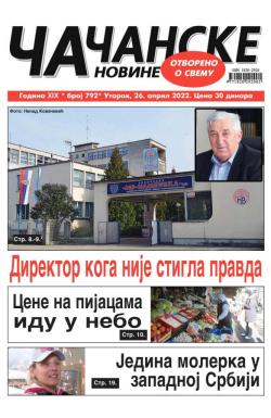 Čačanske novine - broj 792, 26. apr 2022.