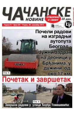 Čačanske novine - broj 334, 20. nov 2012.