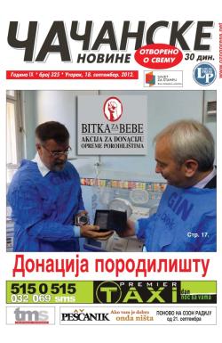 Čačanske novine - broj 325, 18. sep 2012.