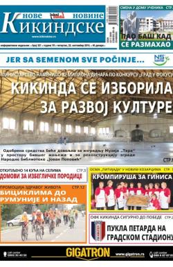 Nove kikindske novine - broj 321, 22. sep 2016.